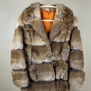 Vintage Faux Fur Coat – Warm Plush Winter Jacket – Satin Lining – Size M/L